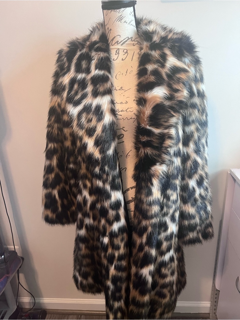 Trina Turk Faux Fur Coat with Leopard-Tone Trim - Black, Brown & Cream